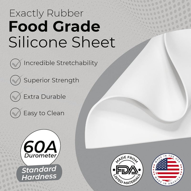 Exactly Rubber - White Silicone Sheet, 60A Durometer Silicone Mat, Food-Grade Rubber Mat with -80 to 450°F Temperature Resistance, 400% Elongation, Silicone Placemat Made in The USA, 1/16 x 9" x 12" - Image 2